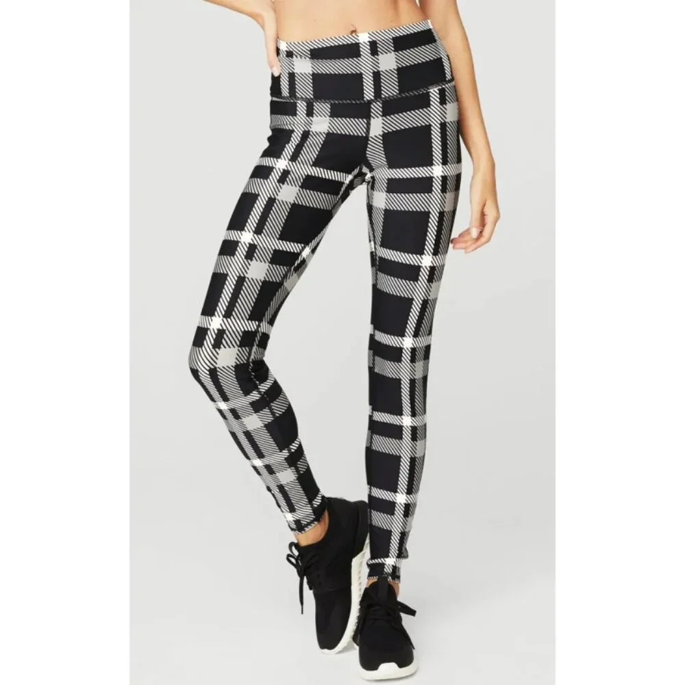 Alo High-Waist Airlift Magnified Plaid Leggings Black Ivory Hi-Rise Waisted Pant